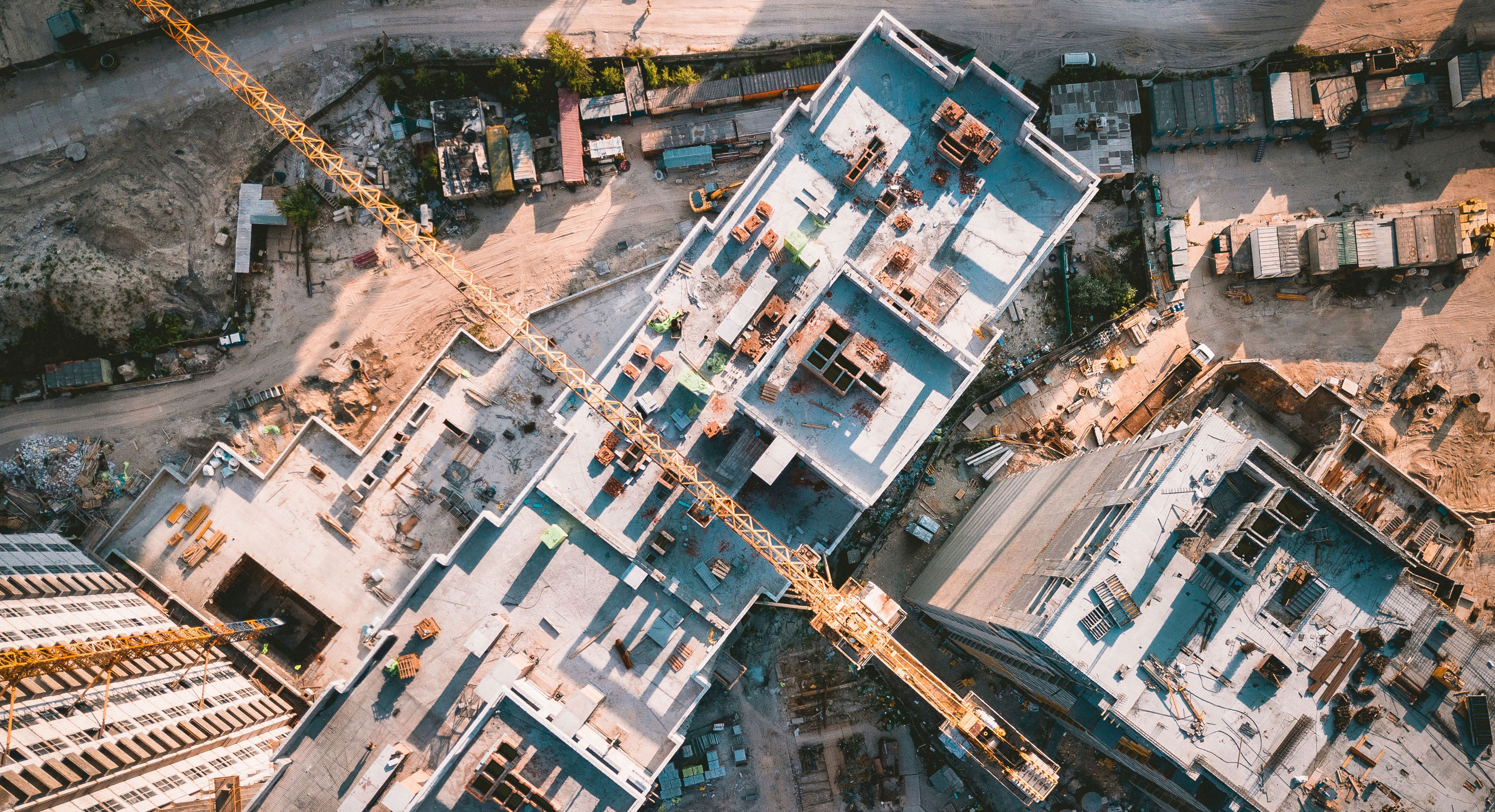 Looking down on a construction site from the sky.